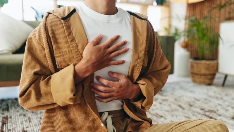 Mindfulness, Home Or Hands With Breathing Routine, Relaxation Or Body Awareness Practice For Wellness